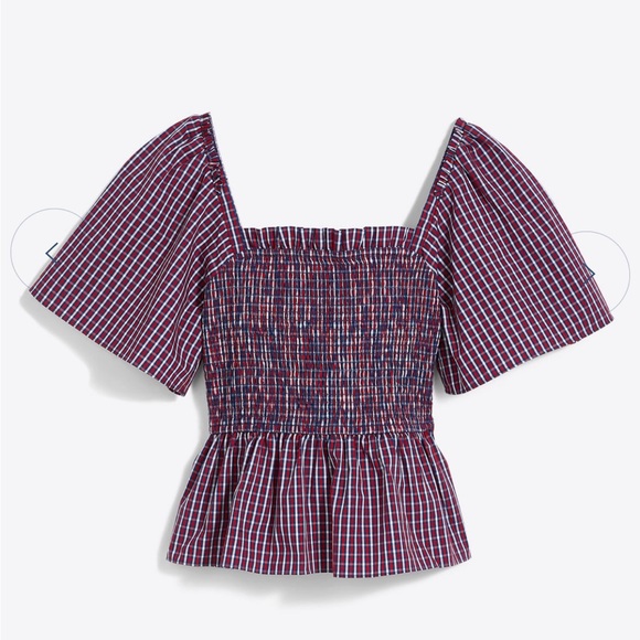 Draper James Deana Smocked Top in Blue and Red Picnic Plaid - Picture 4 of 4